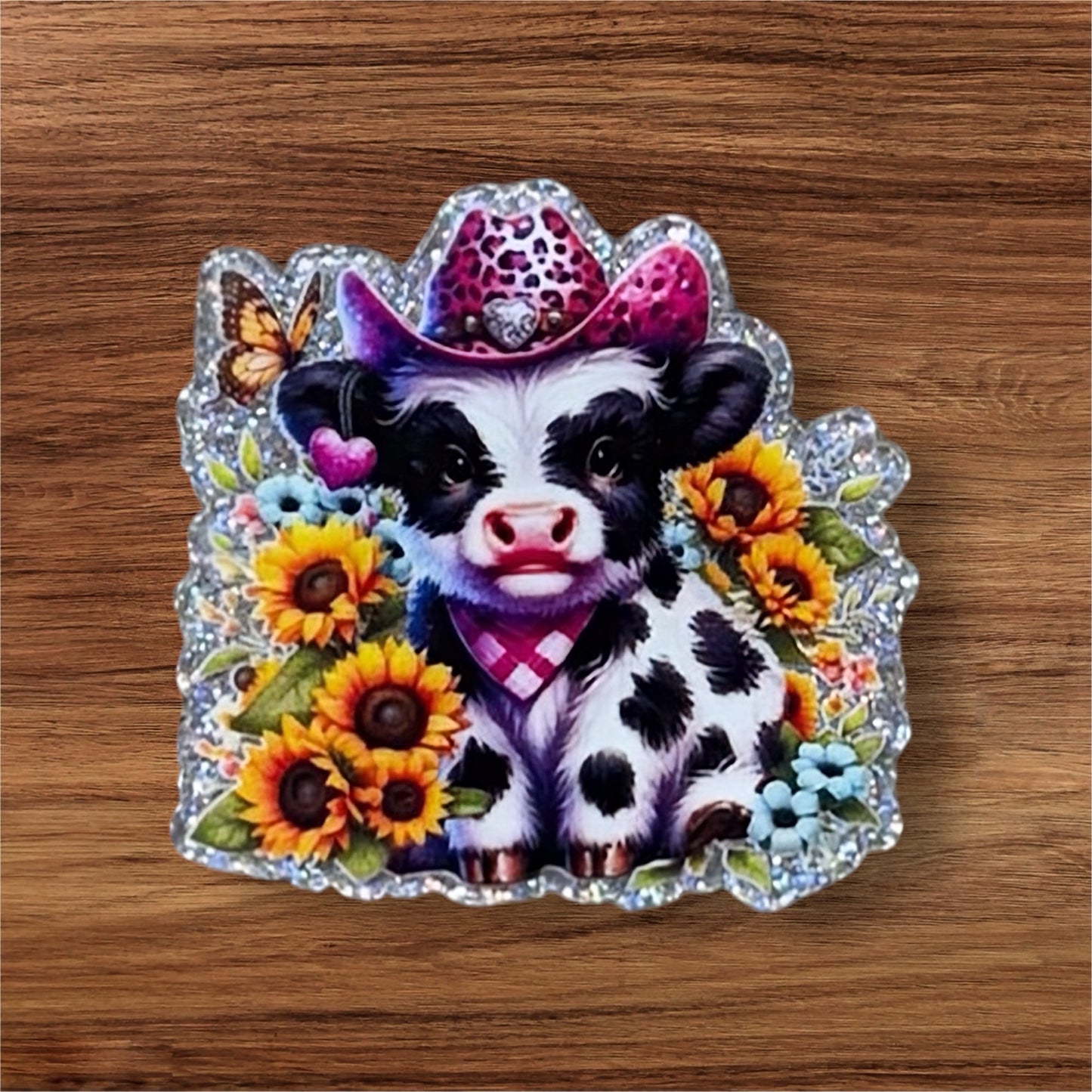 Cow With Sunflowers Acrylic Flatback