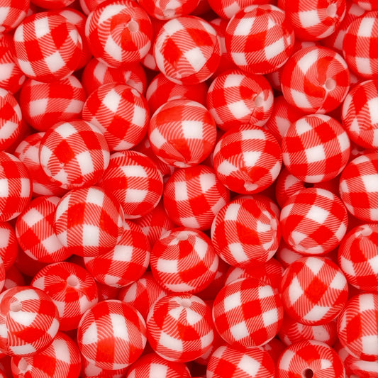 15mm Picnic Plaid Silicone Bead