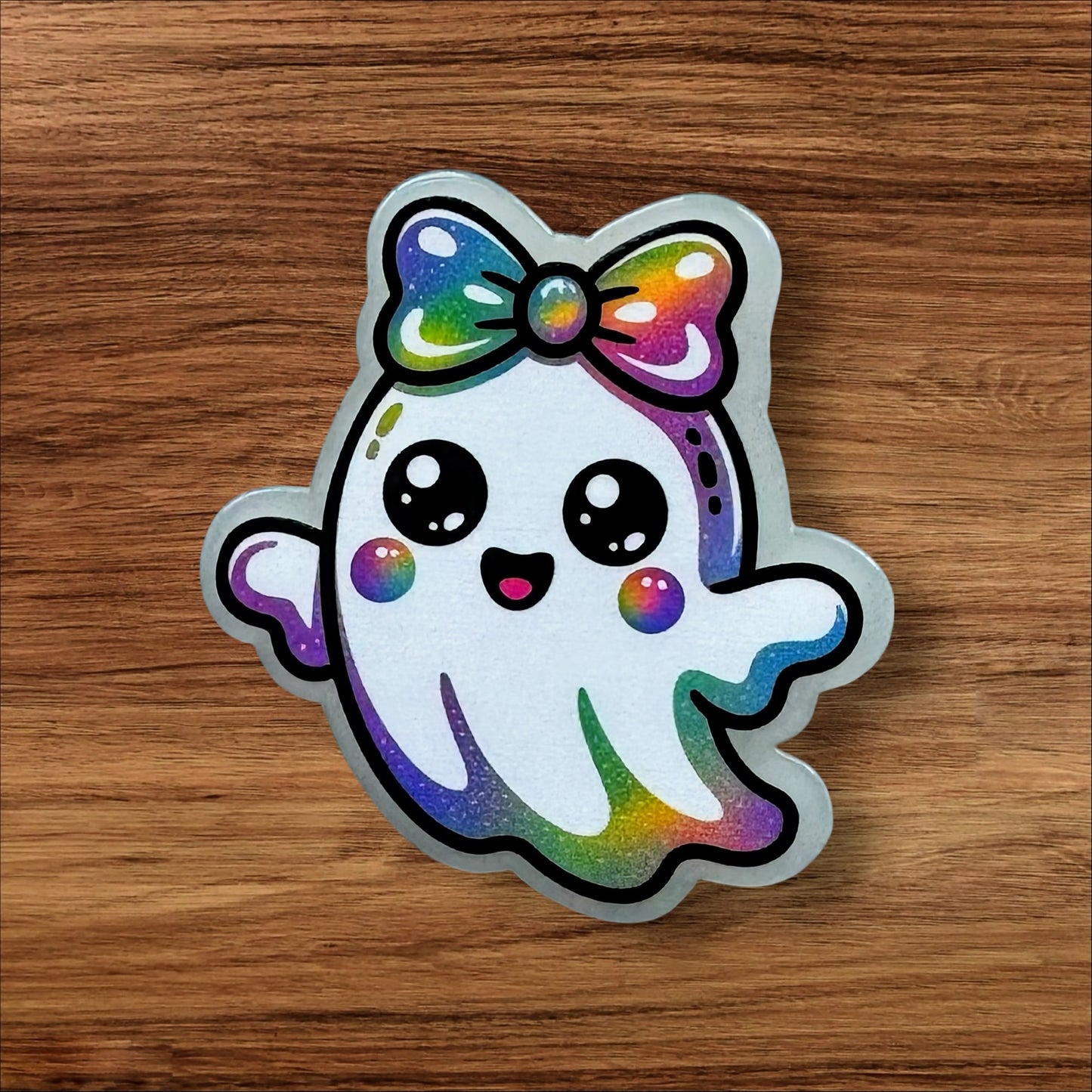 Ghost With Bow Acrylic Flatback