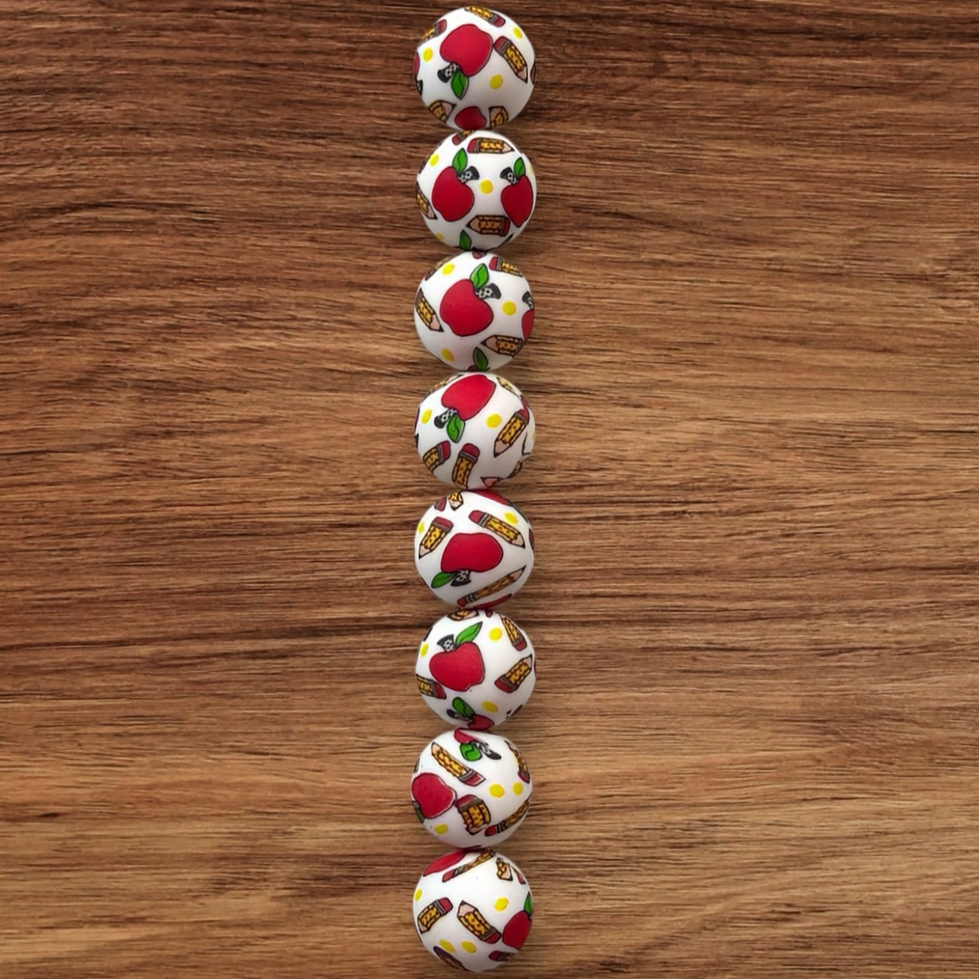 15mm Pencils & Apples Silicone Bead