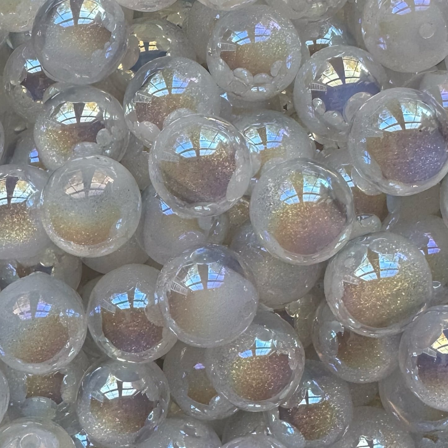 16mm Cat Eye Glitter Acrylic Bead (White)