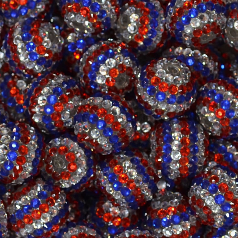 20mm Red White & Blue Striped Rhinestone Bead