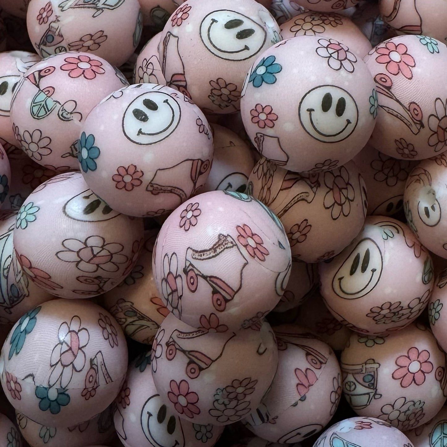 15mm Pink Retro Silicone Bead