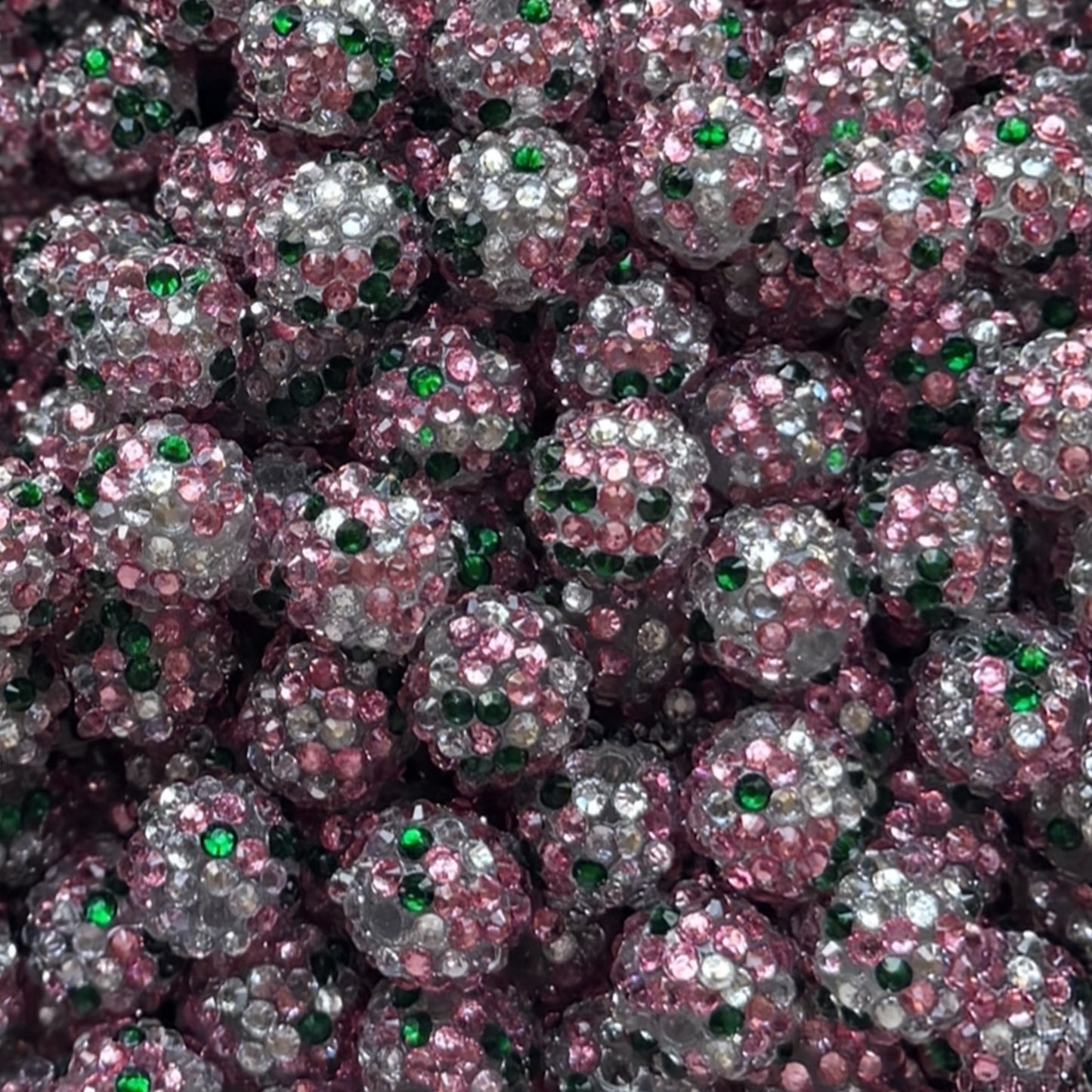 20mm Pink & Green Rhinestone Acrylic Bead