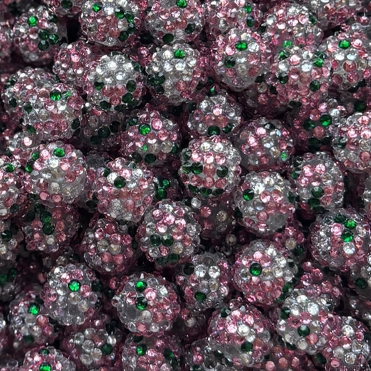 16mm Pink And Green Rhinestone Bead