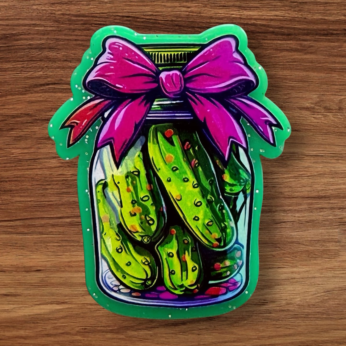 Pickle Jar With Bow Acrylic Flatback