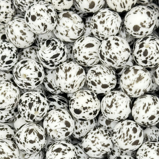 15mm Splatter Cow Print Silicone Bead