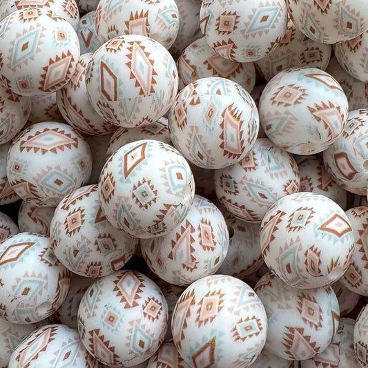 15mm Pastel Aztec Silicone Bead