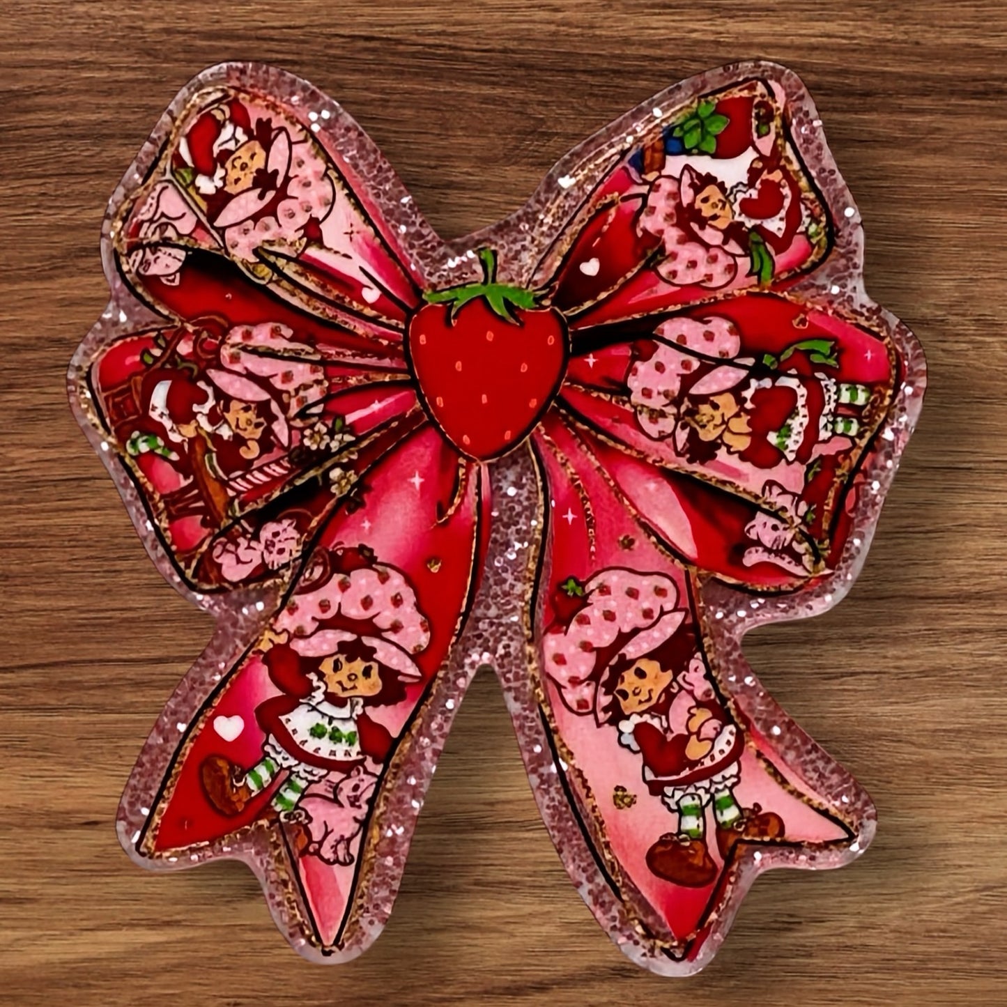 Strawberry Girl Bow Acrylic Flatback