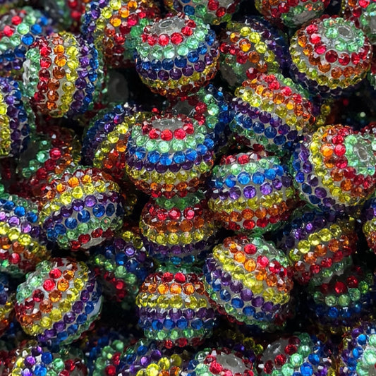 20mm Rainbow Striped Rhinestone Bead