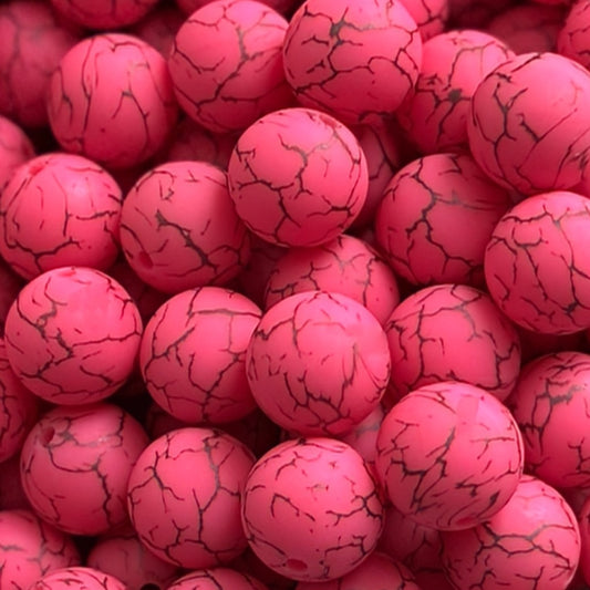 15mm Pink Crackle Silicone Bead