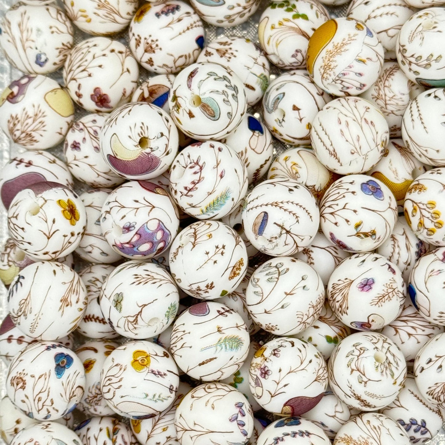 15mm Floral Mushrooms Silicone Bead