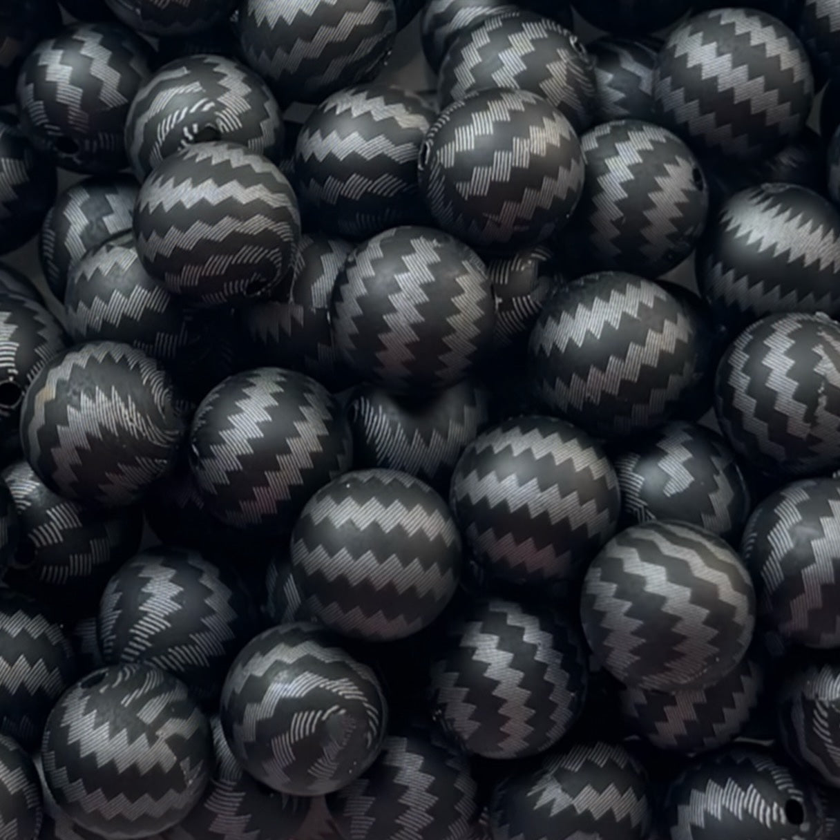 15mm Black & Gray Chevron Silicone Bead