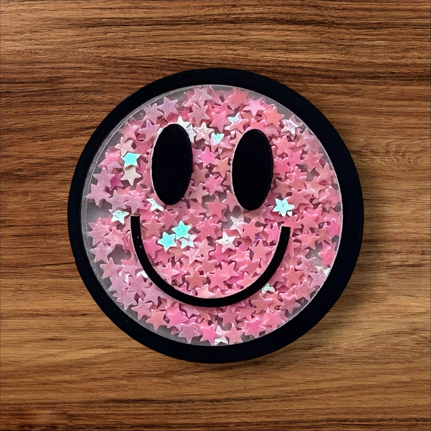 Pink Happy Face Acrylic Shaker Flatback
