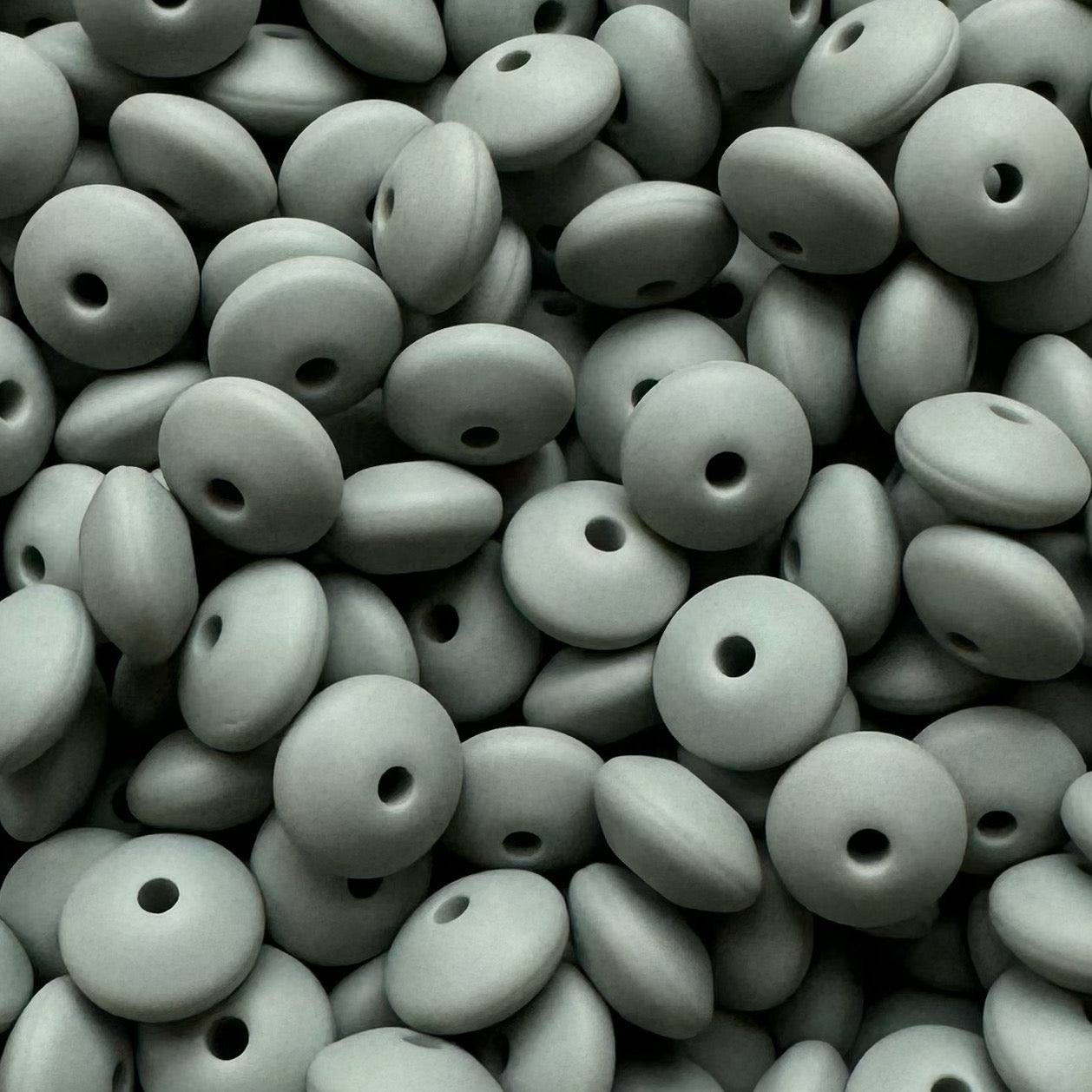 12mm Grey Green Silicone Lentil Bead