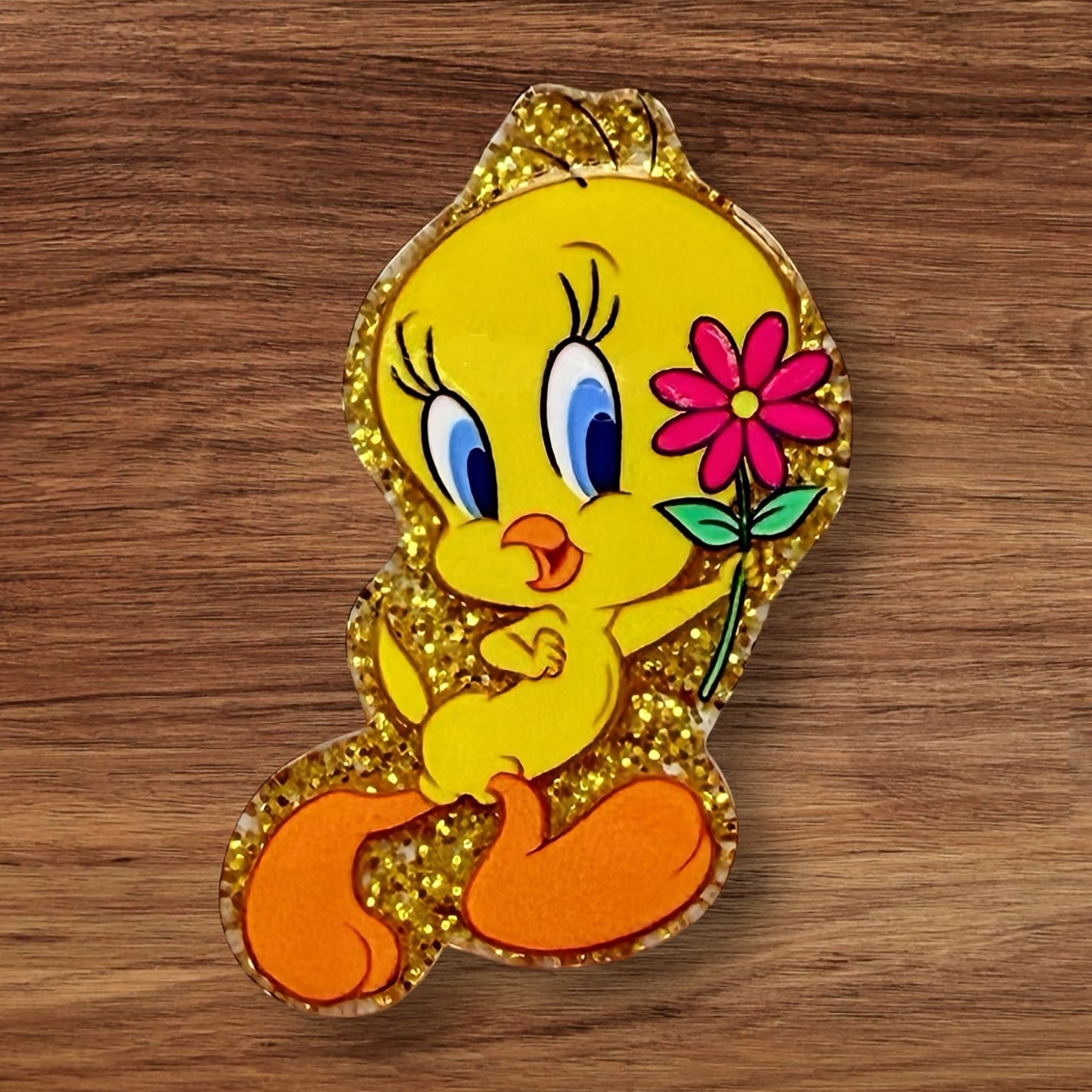 Yellow Bird With Flower Acrylic Flatback