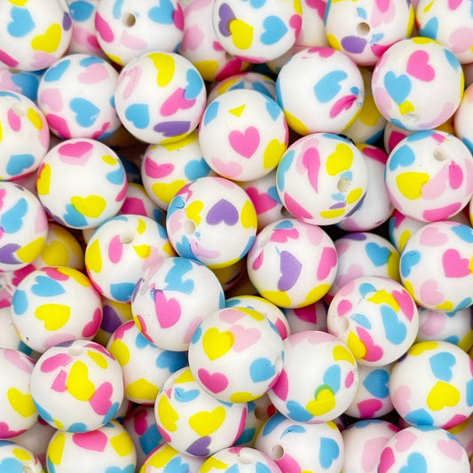 15mm Bright Colorful Hearts Silicone Bead