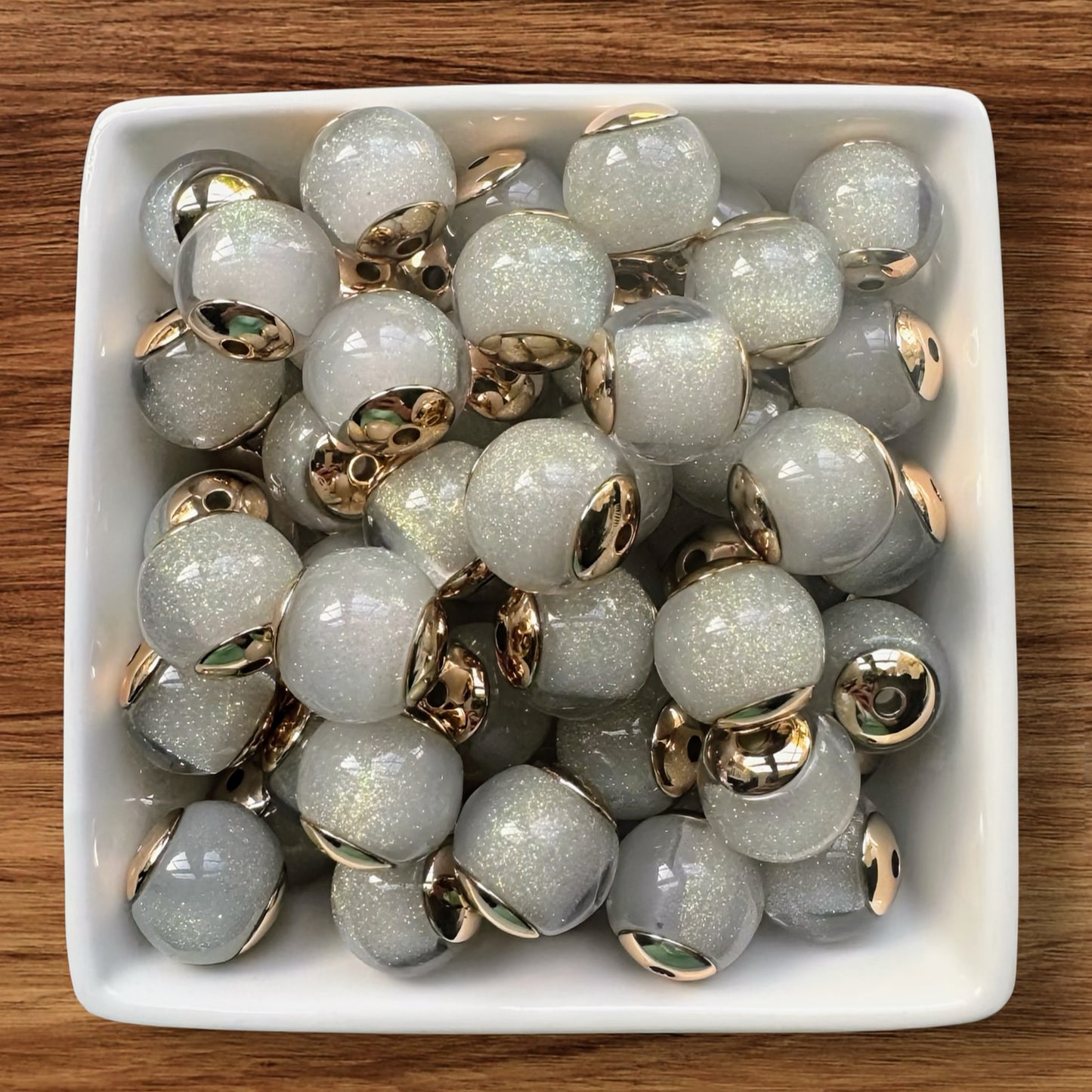 16mm Glitter Cat Eye Acrylic Bead With Gold Caps