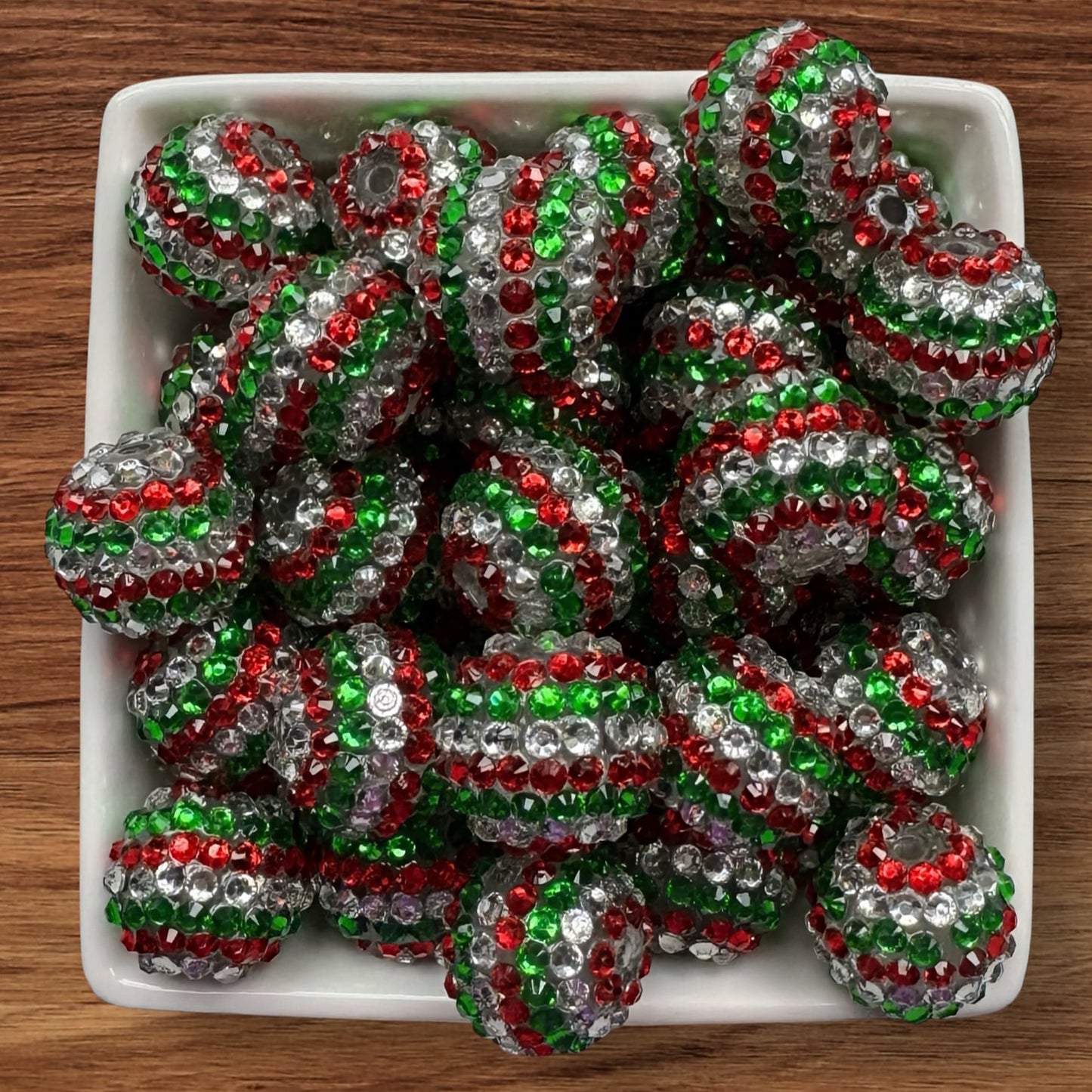 20mm Christmas Striped Rhinestone Bead