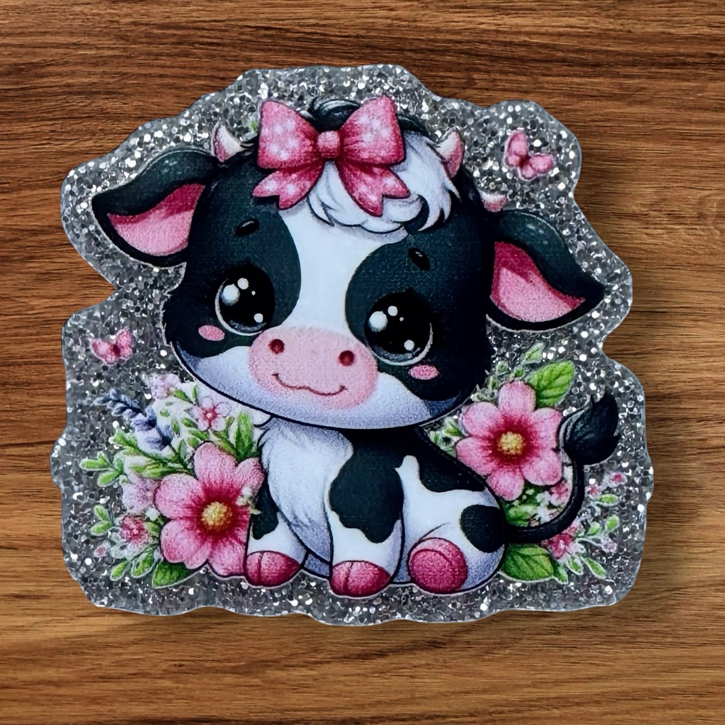 Cow With Pink Bow Acrylic Flatback