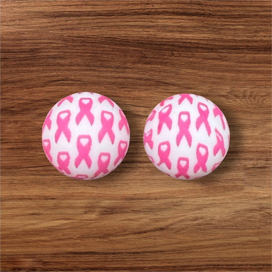 Pink Ribbon Silicone Bead