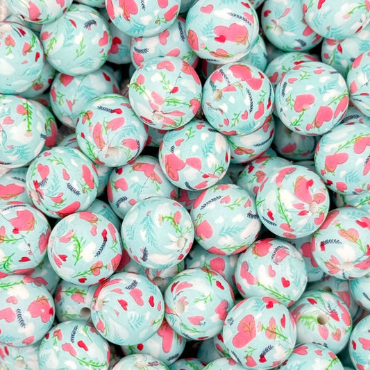 15mm Floral Hearts Silicone Bead