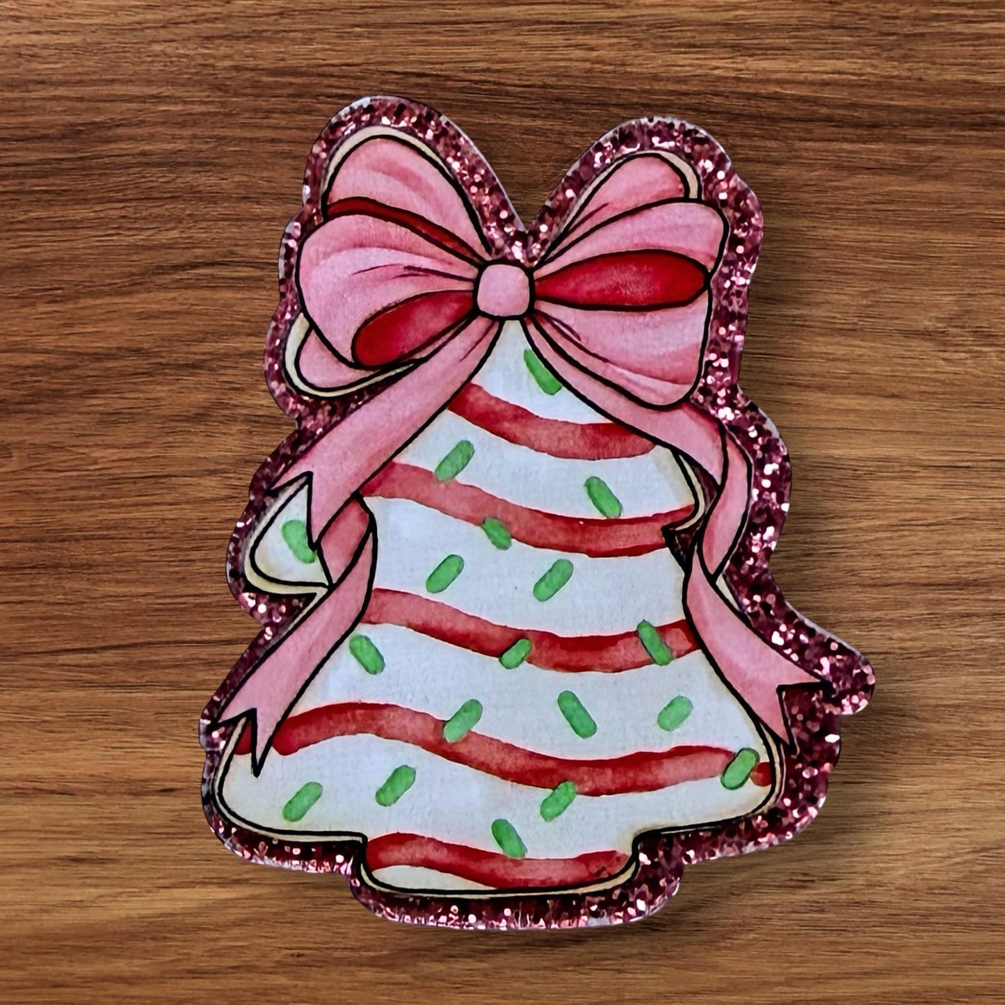 Christmas Tree Cake With Bow Acrylic Flatback