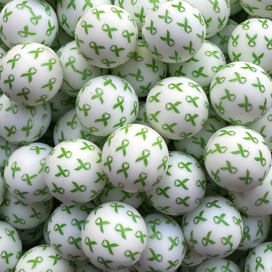 15mm Green Ribbon Silicone Bead