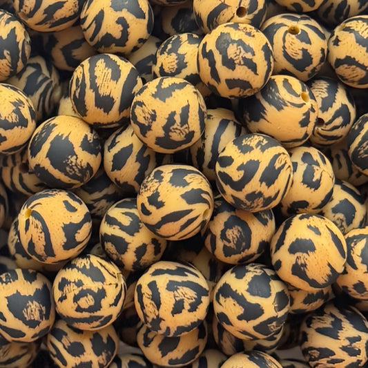 15mm Light Brown Leopard Silicone Bead