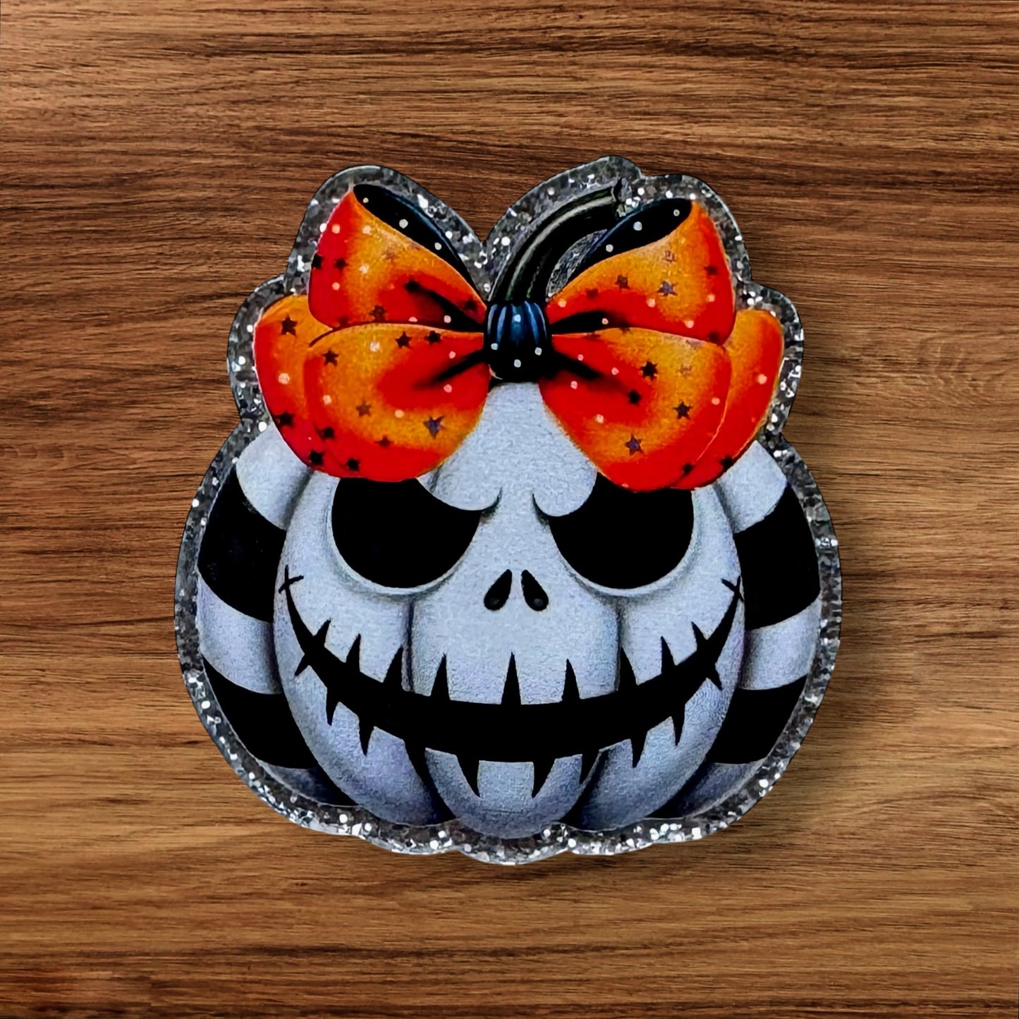 Skeleton Pumpkin With Bow Acrylic Flatback