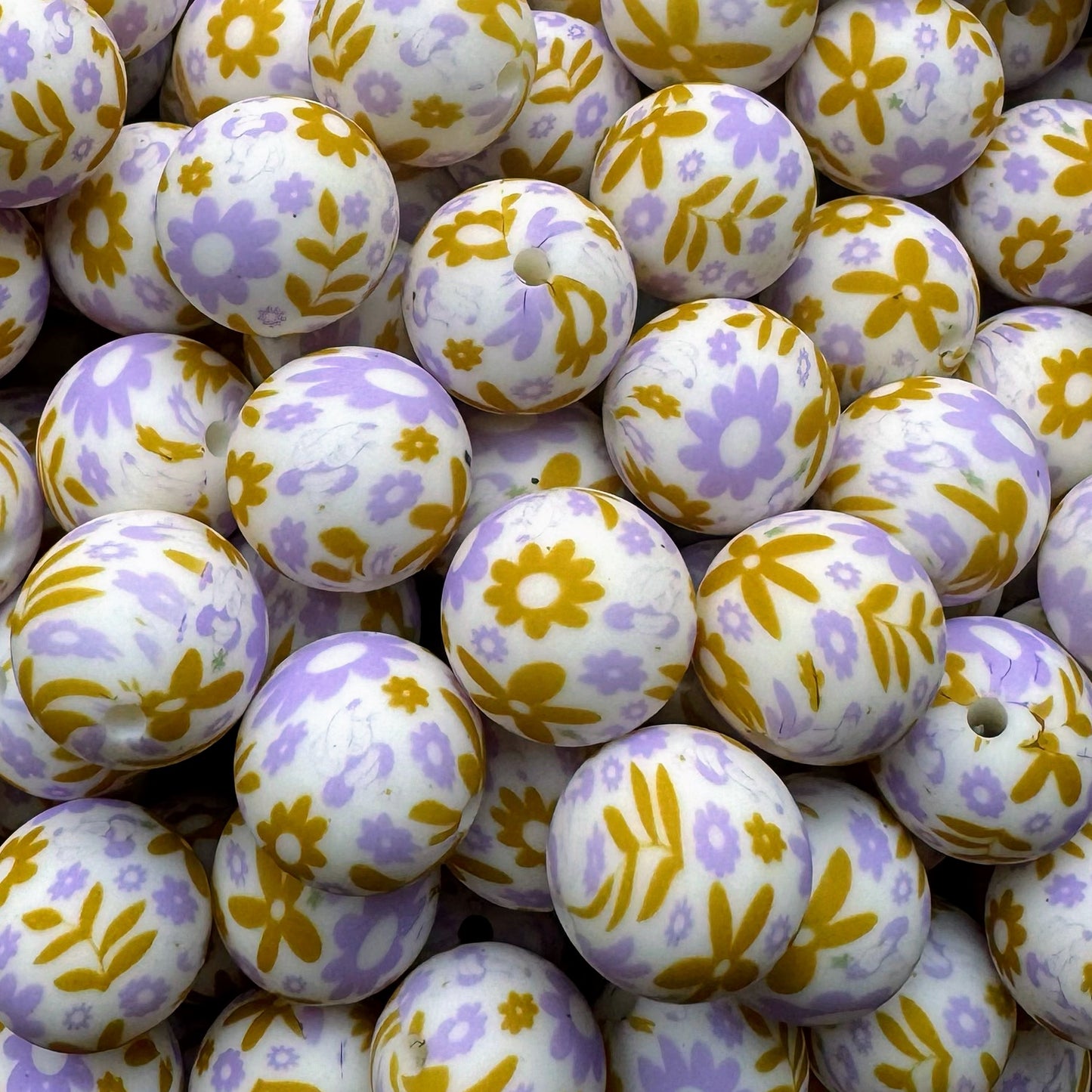 15mm Boho Wildflowers Silicone Bead