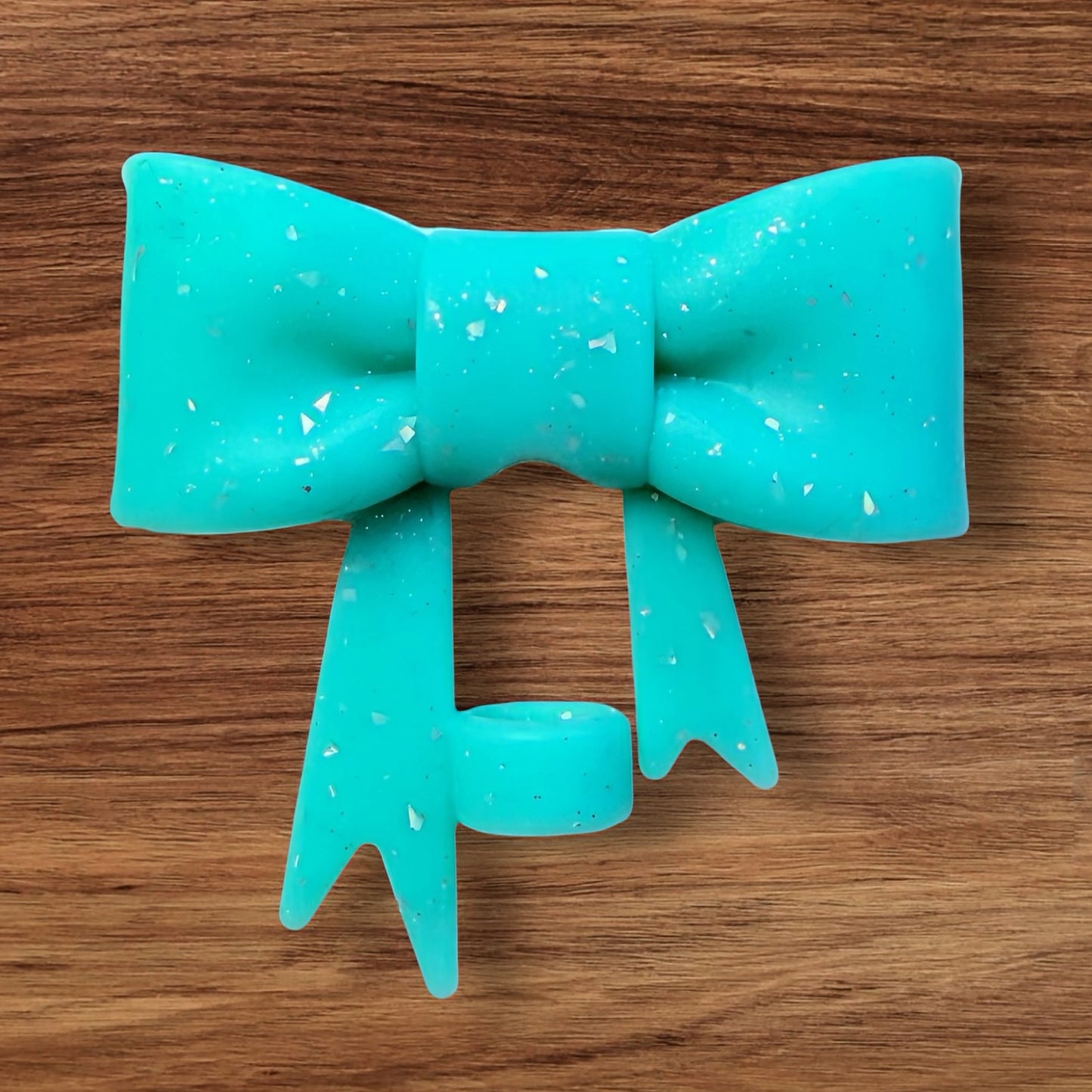 Turquoise Glitter Bow Focal/Straw Topper