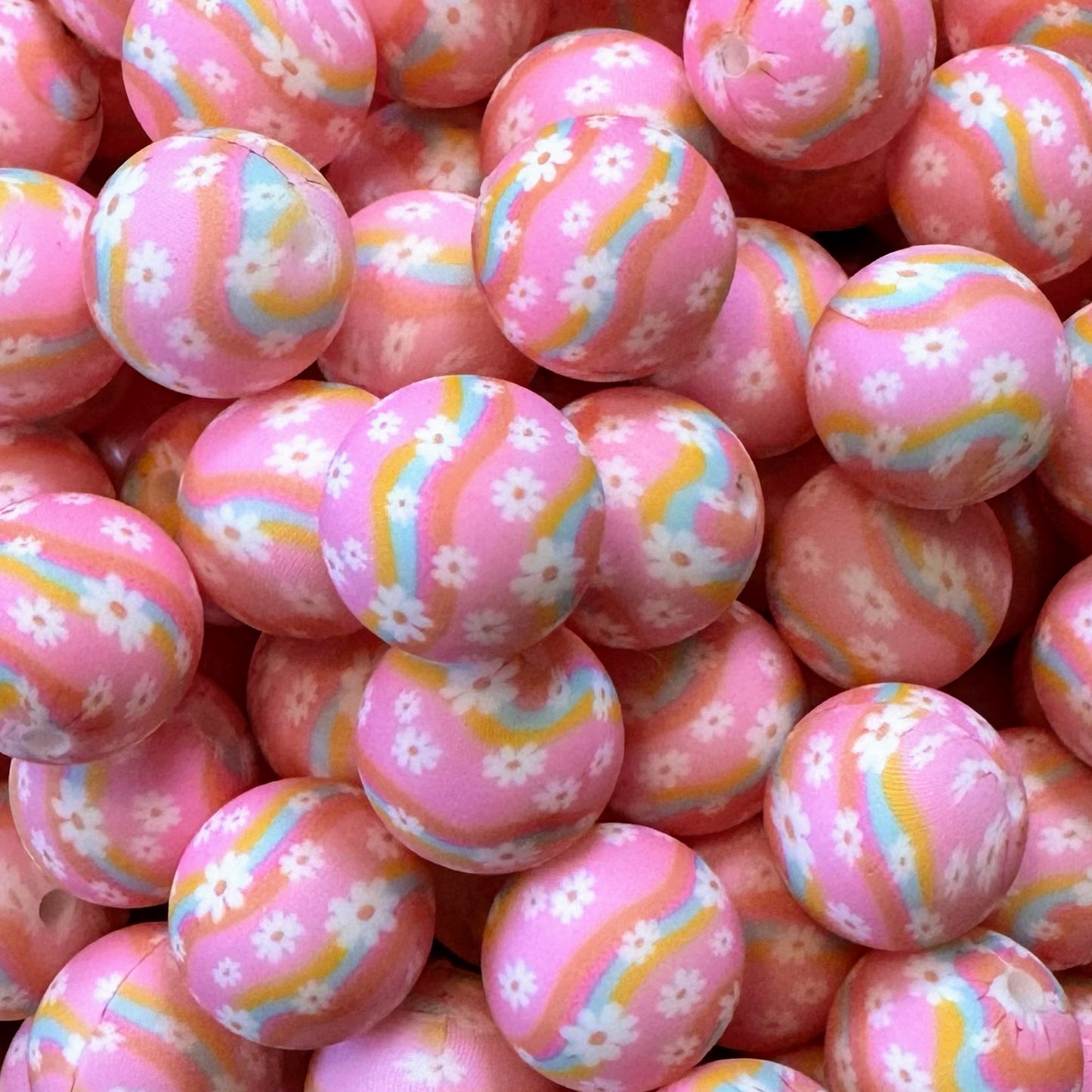 15mm Boho Pink & Daisy Silicone Bead