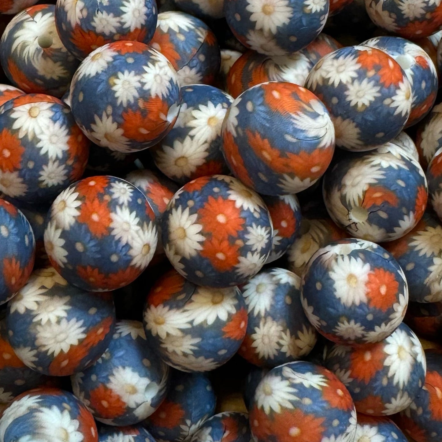 15mm Boho Daisies Silicone Bead