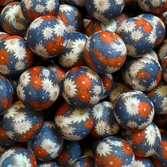 15mm Boho Daisies Silicone Bead