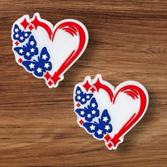Patriotic Heart With Butterflies Focal