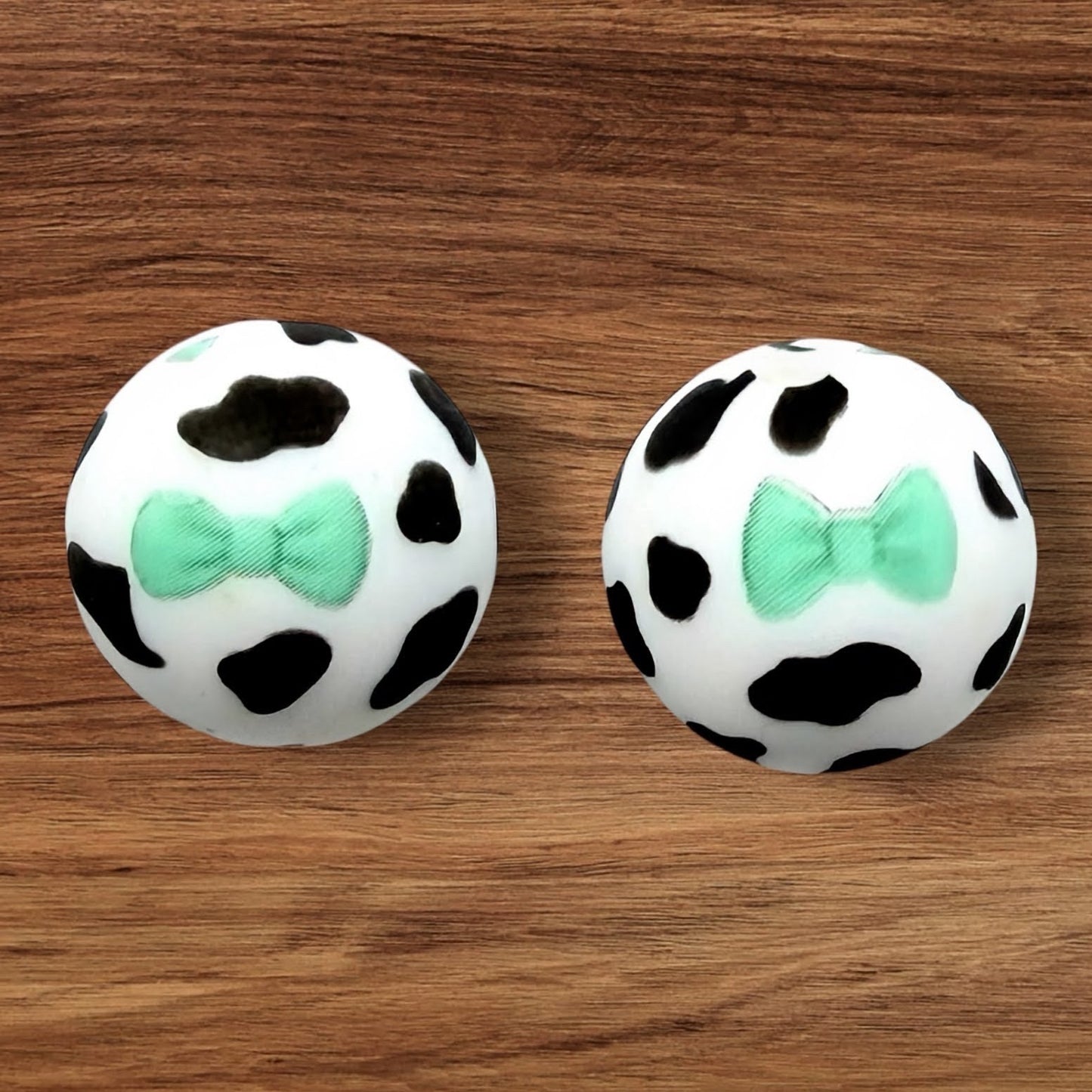 15mm Blue Bow Tie Black Cow Print Silicone Bead (Exclusive)