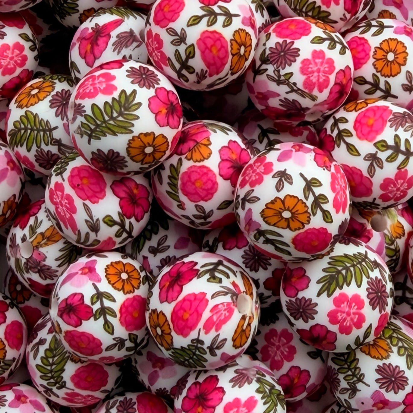 15mm Pink Blossoms Silicone Bead