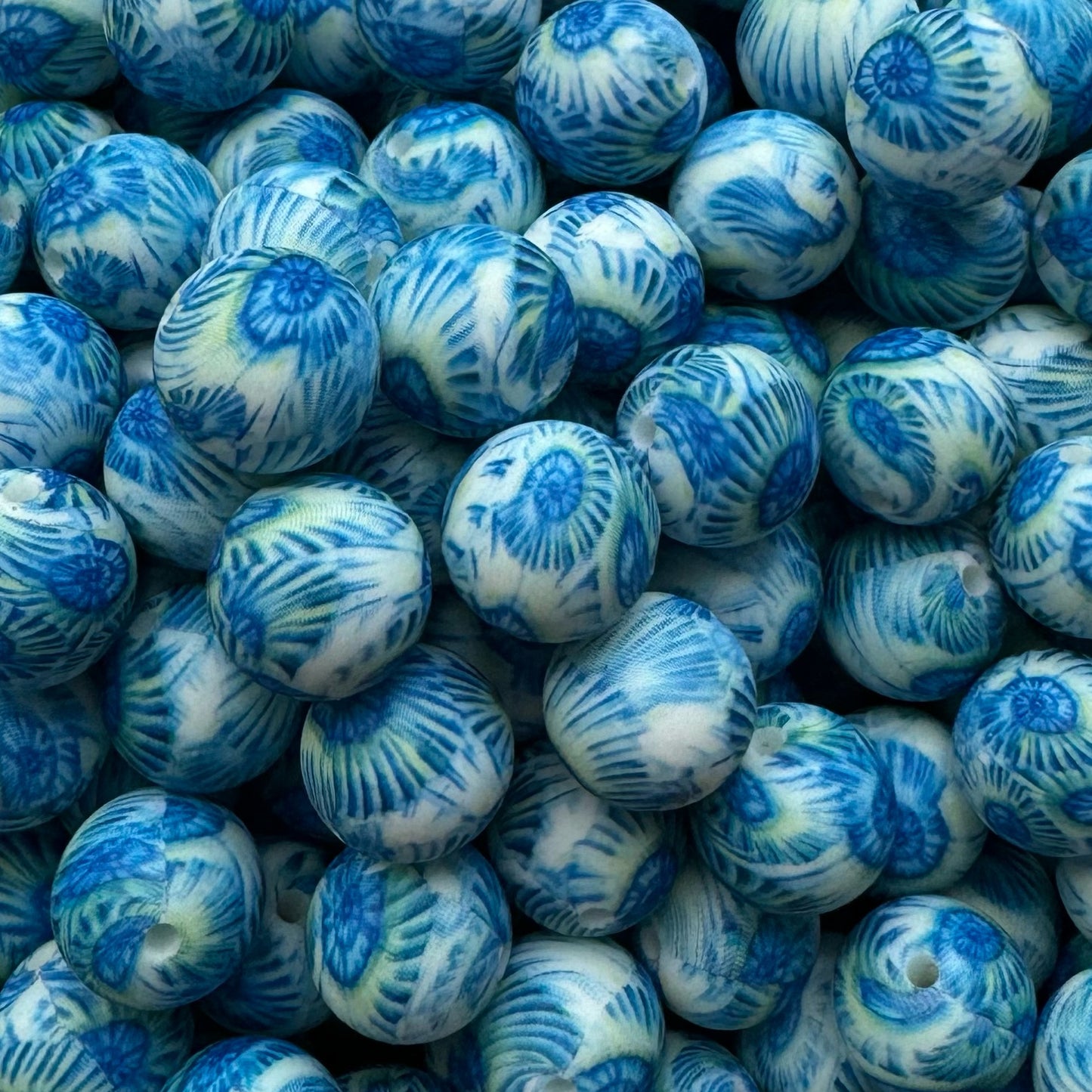 15mm Blue Leaf Silicone Bead
