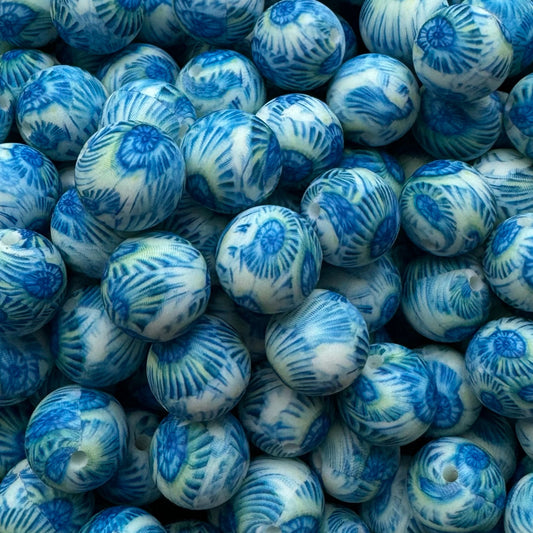 15mm Blue Leaf Silicone Bead