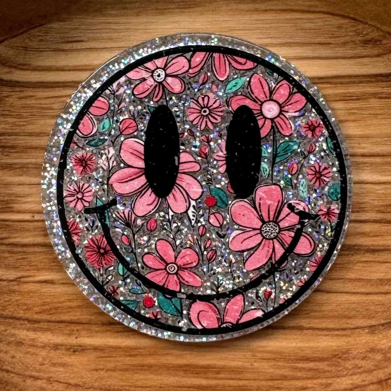 Floral Happy Face Acrylic Flatback