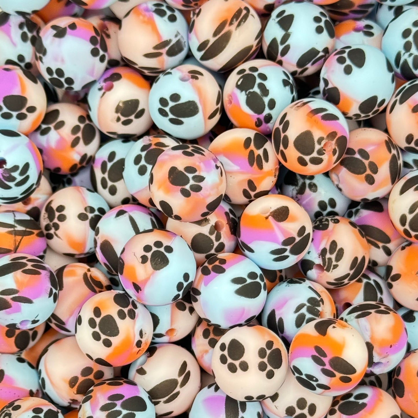 15mm Bright Swirl Paw Print Silicone Bead