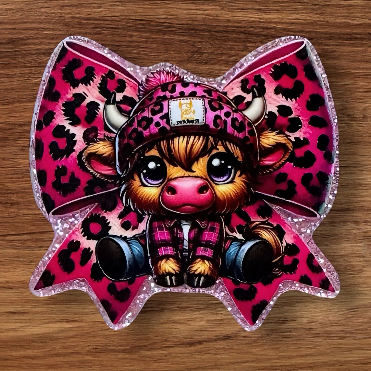 Bow With Cow Acrylic Flatback