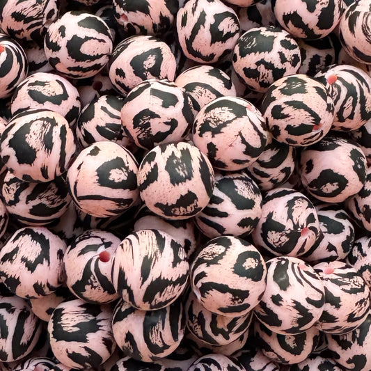 15mm Light Pink Leopard Silicone Bead