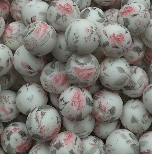 15mm Pink Rose Silicone Bead
