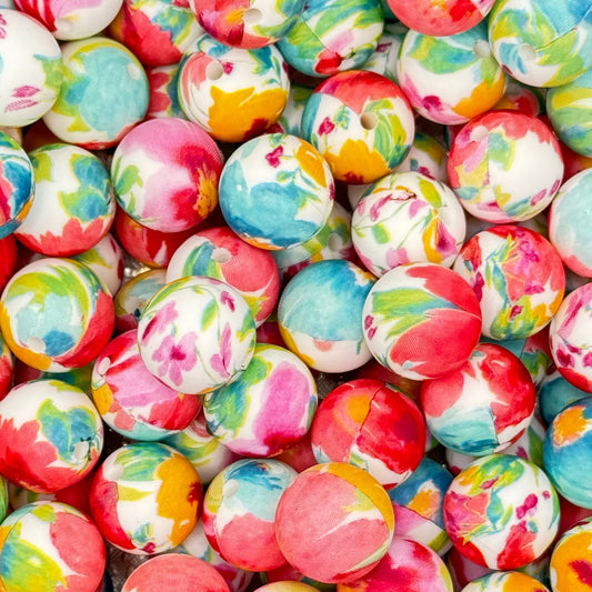 15mm Floral Watercolor Silicone Bead