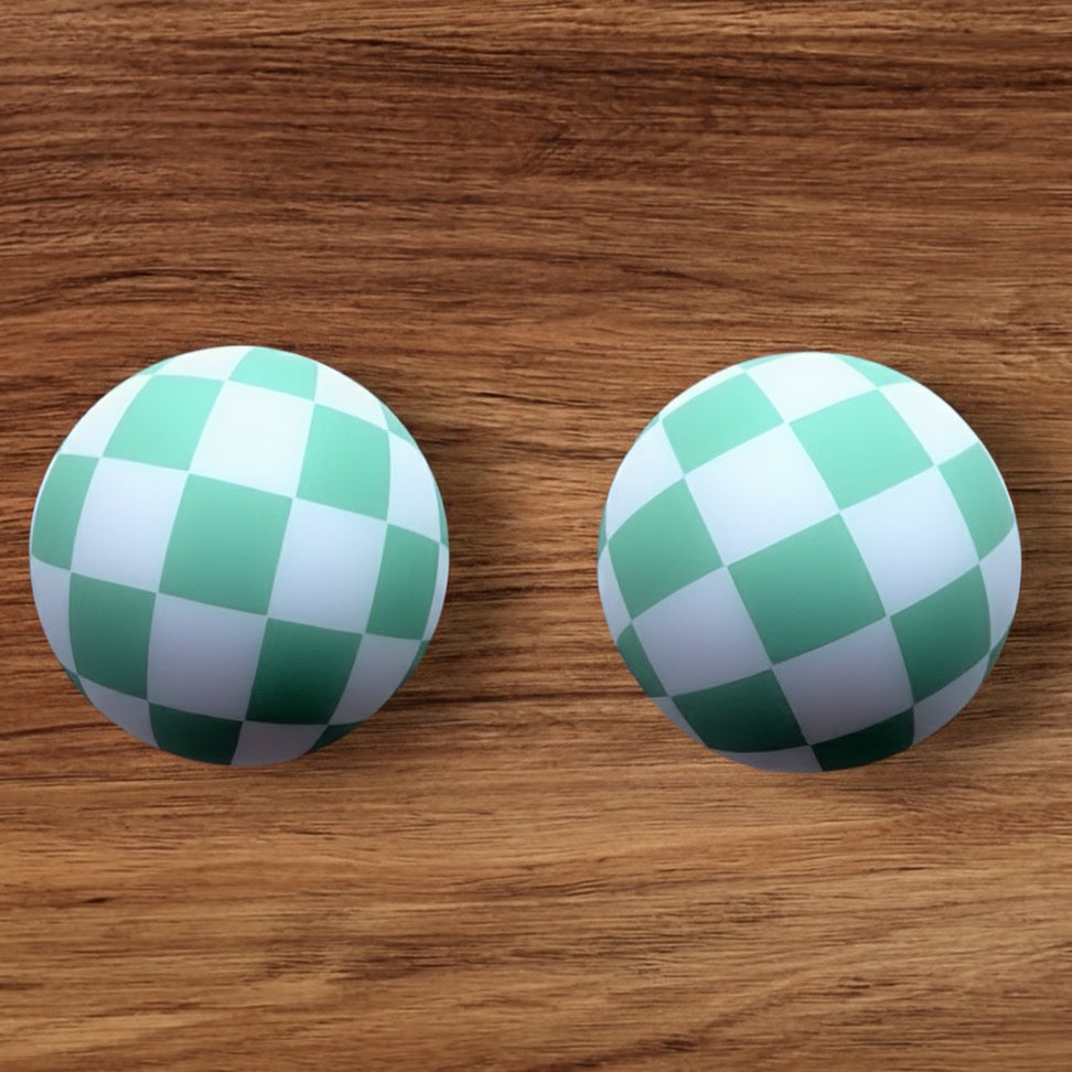 15mm Mint Green Checkered Silicone Bead
