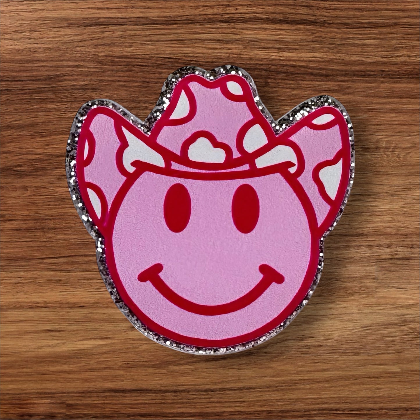 Happy Face With Cowboy Hat Acrylic Flatback