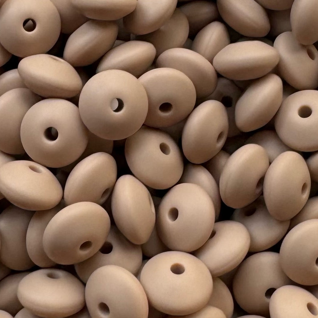 12mm Earthy Beige Silicone Lentil Bead