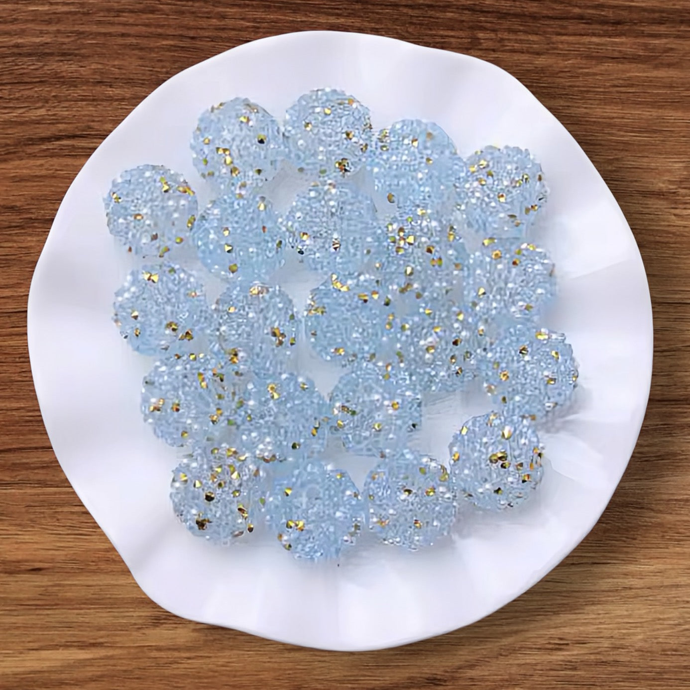 20mm Blue Sugar & Gold Acrylic Bead